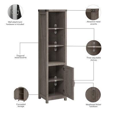 Bush Furniture Knoxville 72"H 5-Shelf Bookcase with Door, Restored Gray (CGB118RTG-03)
