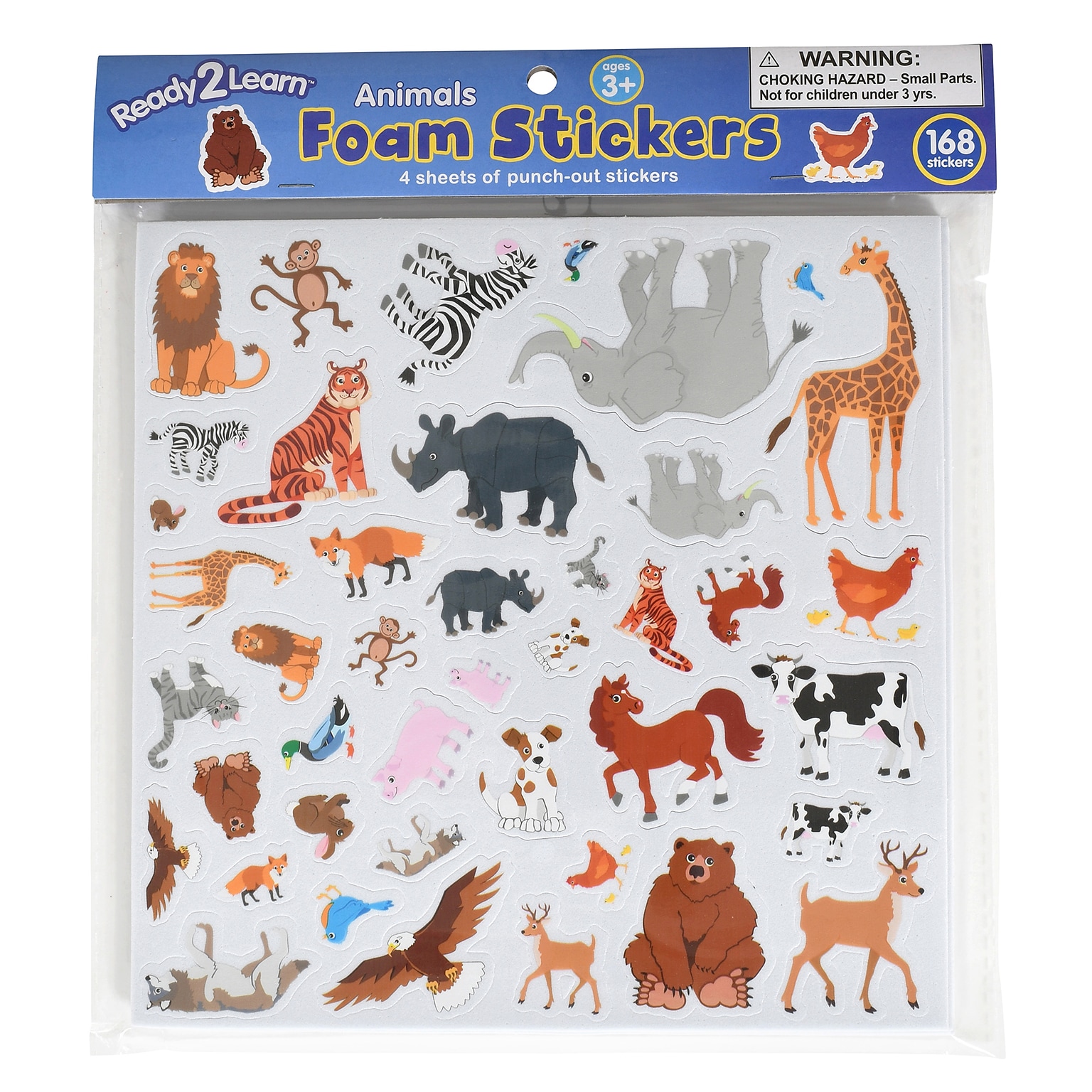 Ready2Learn Foam Animal Stickers, Multicolored, 168/Pack (CE-10094)