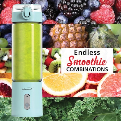 Brentwood 17-Oz. Portable Battery-Operated USB-Chargeable Glass Blender, Blue (RJB-100BL)