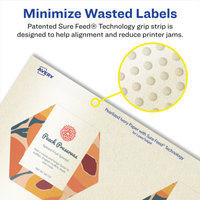 Avery Pearlized Ivory Decorative Edge Multipurpose Labels, 2-1/2" x 2-57/64", Ivory, 60/Pack (94121)