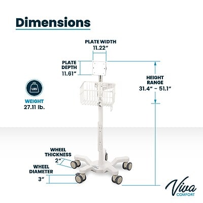 Viva Comfort Mobile Stand for Welch Allyn 4400 & Connex Spot Monitor, Adjustable, White (ADI912-C-MP-01-MK)