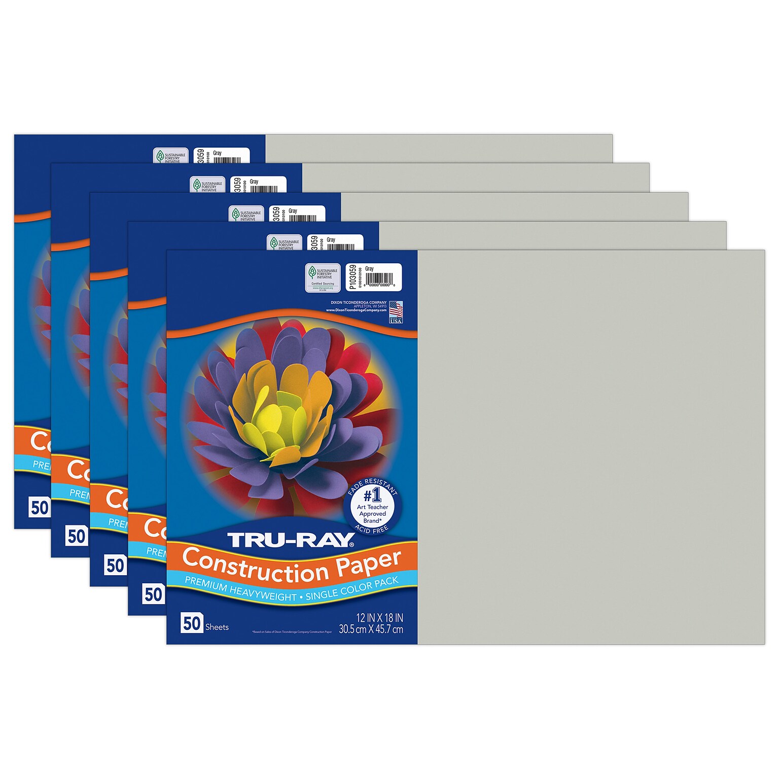 Tru-Ray 12 x 18 Construction Paper, Gray, 50 Sheets/Pack, 5 Packs/Bundle (PAC103059-5)