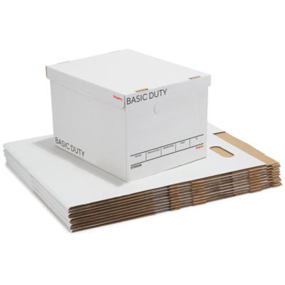 Staples 65% Recycled Corrugated File Box Lift Off Lid, Letter/Legal Size, White/Black, 10/Pack (23325011)