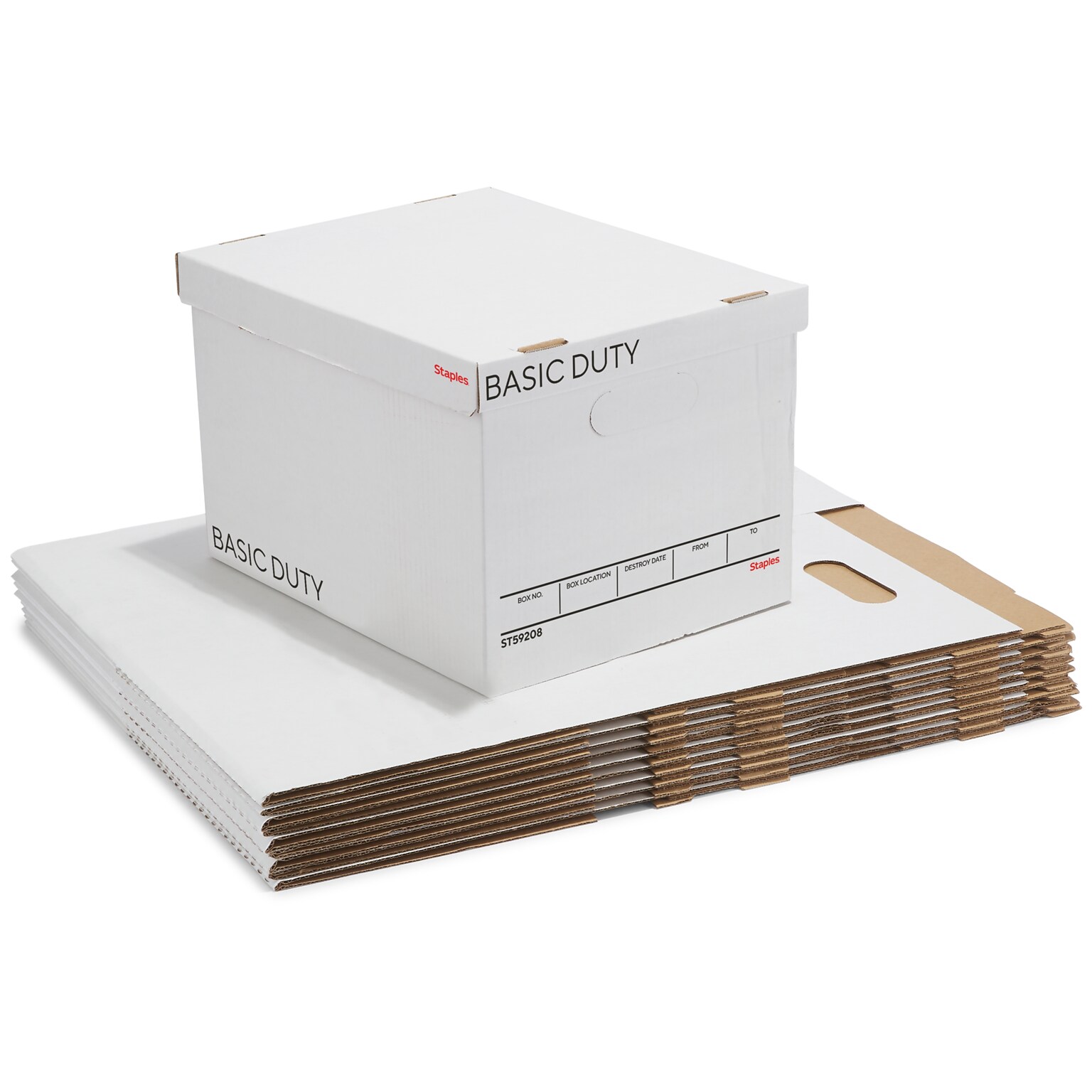 Staples 65% Recycled Corrugated File Box Lift Off Lid, Letter/Legal Size, White/Black, 10/Pack (23325011)