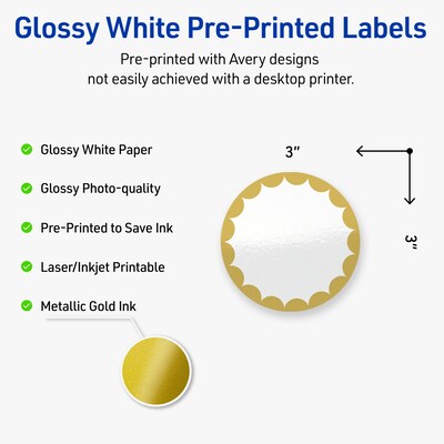 Avery Laser/Inkjet Circle Multipurpose Labels, 3 Dia., White, 60/Pack (S00-DK0)