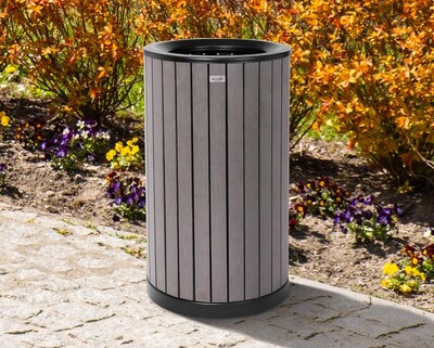 Alpine Industries Steel Outdoor Trash Can with Open Lid, 32 Gallon, Gray (ALP4400-01-GRY)