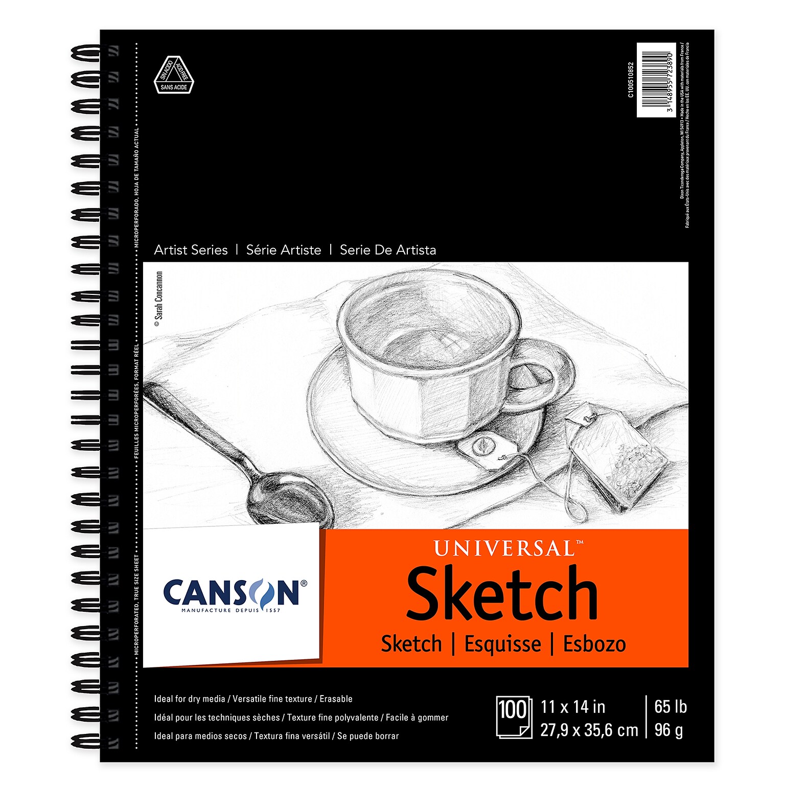 Canson Artist Series 11 x 14 Wire Bound Universal Drawing Sketch Pad, 100 Sheets/Pad (MCXC100510852)