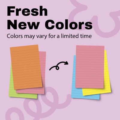 Post-it Super Sticky Notes, 4" x 6", Neon Fizz Collection, Lined, 90 Sheet/Pad, 3 Pads/Pack (6603SSUC)