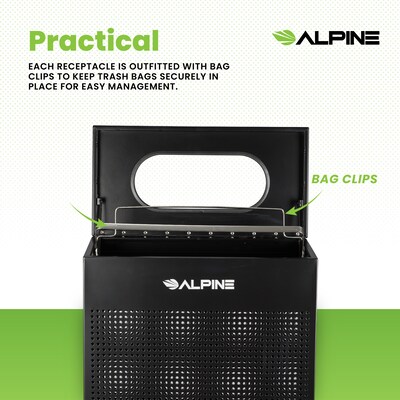 Alpine Industries Stainless Steel Trash Can, 13 Gallon, Black (ALP438-13-BLK)