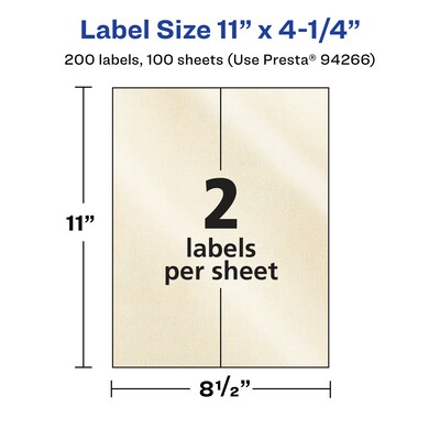 Avery Pearlized Ivory Rectangle Multipurpose Labels, 11" x 4.25", Ivory, 200/Box (94266)