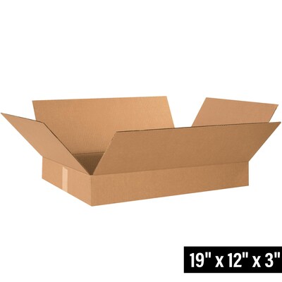 Flat Corrugated Boxes, 19 x 12 x 3, Kraft, 25/Bundle (19123)