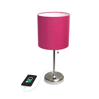 Creekwood Home Oslo Duo 19.5" LED Table Lamp with USB Port, Brushed Steel/Pink Shade, 2/Set (CWT-2012-PN-2PK)