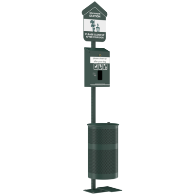 Furloo Steel Outdoor Pet Waste Station Kit with Foot Pedal & Header Bag Dispenser, 11.5 Gallon, Green (FLO11H-S-G)