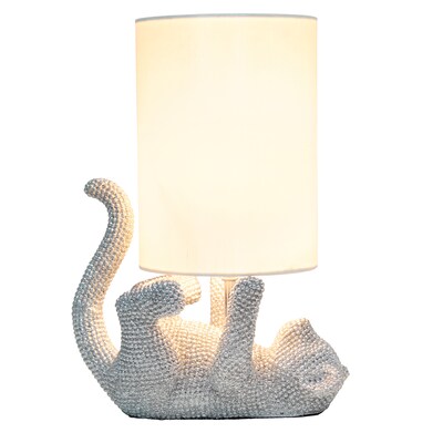 Lalia Home 12.6 Diamond Studded Rhinestone Look Kitty Cat Feline Nightstand Lamp, Faux Silk Fabric