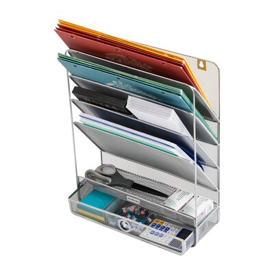 Mind Reader 7-Compartment Metal Desk Shelf, Silver (MAGROUND-SIL)