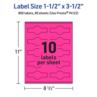 Avery Cigar Laser/Inkjet Multipurpose Labels, 1.5" x 3.5", Neon Magenta (800/Box)