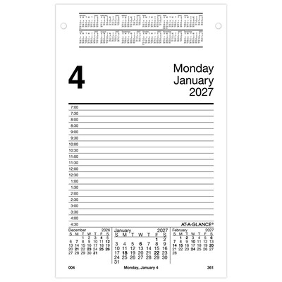 2027 AT-A-GLANCE 8 x 5 Daily Desk Pad Calendar Refill Pages, White/Black (E458-50-27)
