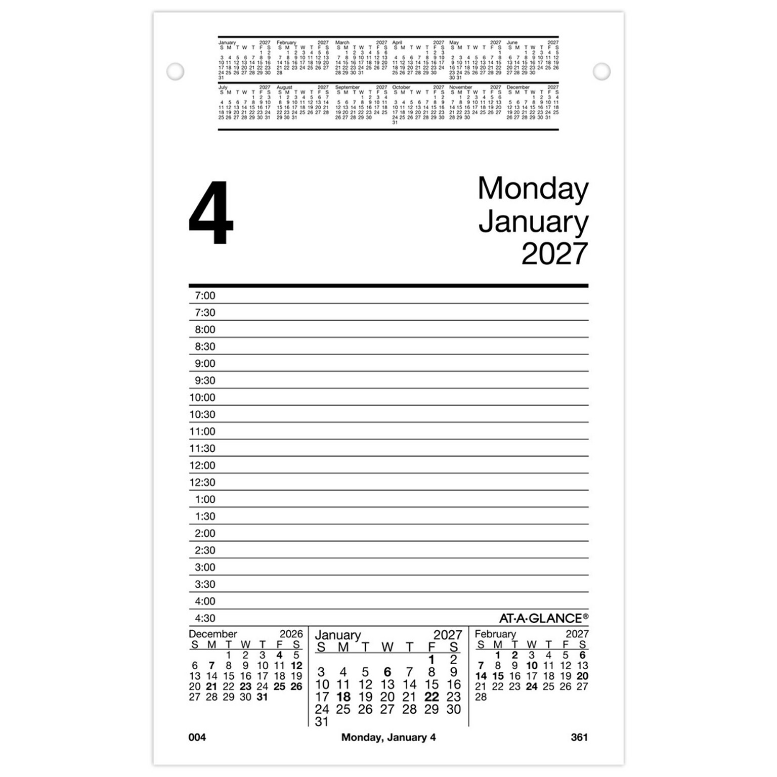 2027 AT-A-GLANCE 8 x 5 Daily Desk Pad Calendar Refill Pages, White/Black (E458-50-27)