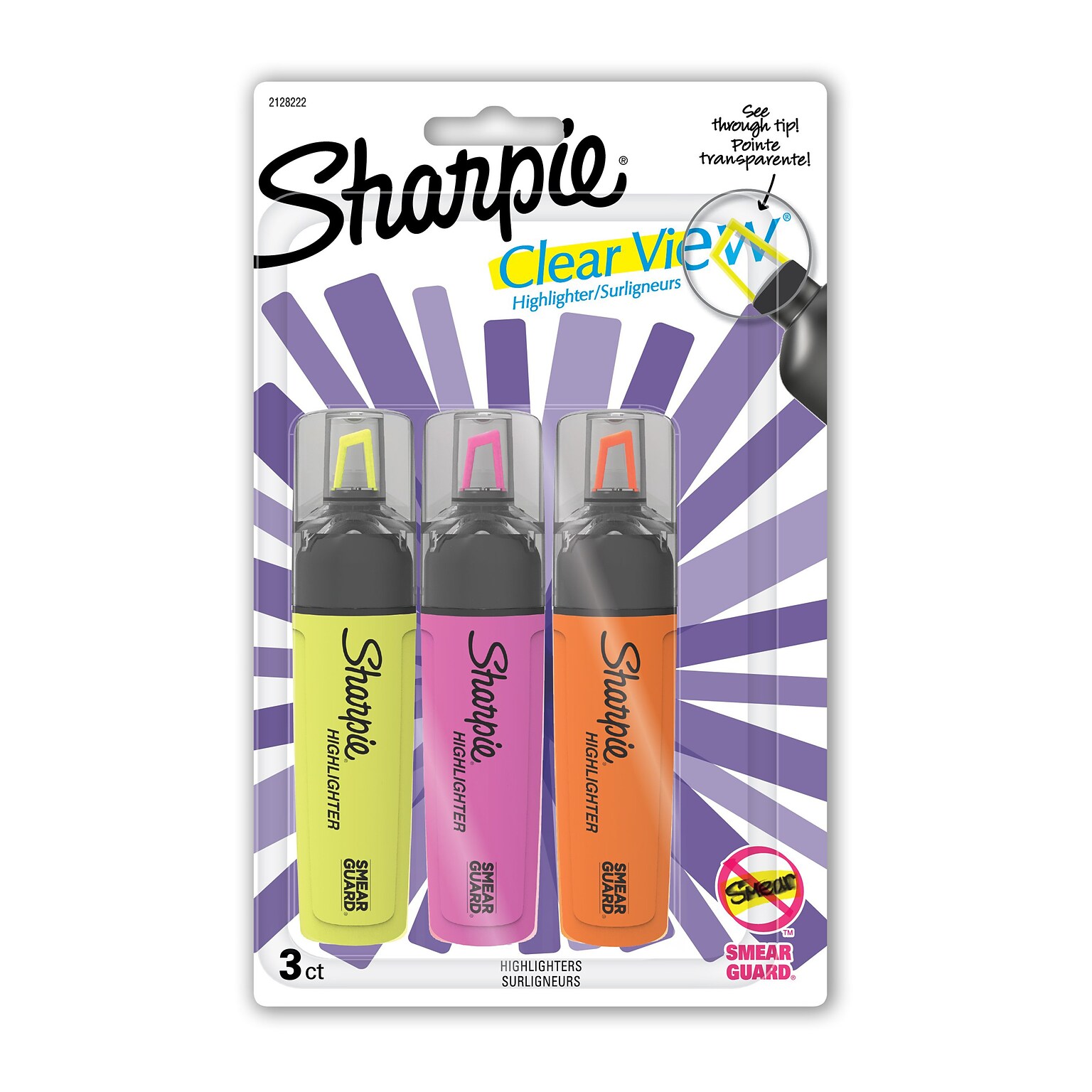 Sharpie Clear View Highlighter, Chisel Tip, Assorted, 3/Pack (1912767/2128222)