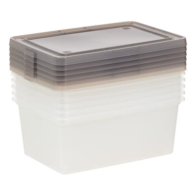 Iris 14.5 Quart Snap Top Plastic Snap Closure Storage Bin, Clear, 6/Pack (585102)