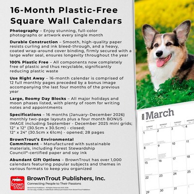 2026 BrownTrout Pembroke Welsh Corgis 12" x 12" Monthly Wall Calendar (9798330706242)