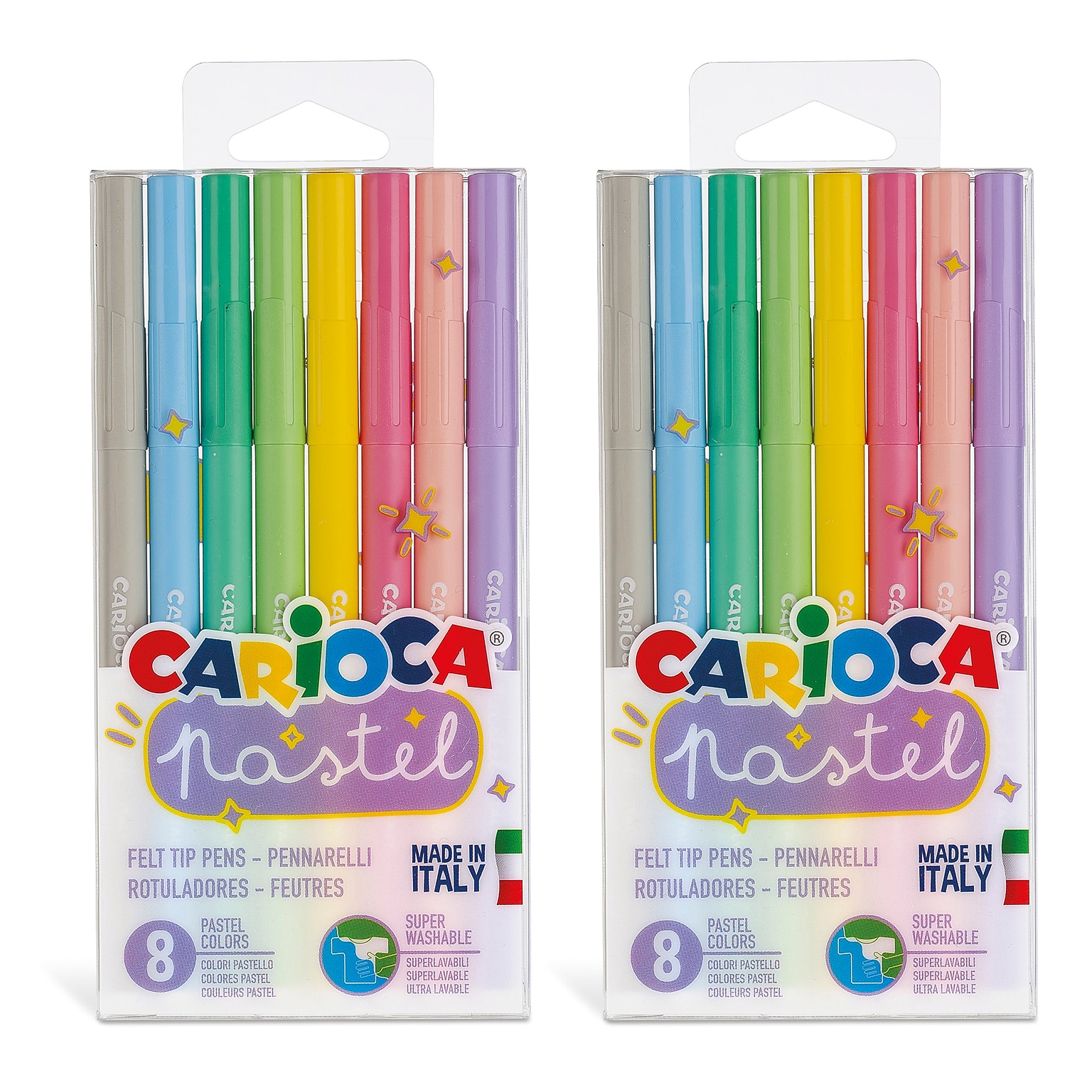 Carioca Pastel Felt Pens, Conical Tip, Assorted Colors, 8/Pack, 2/Bundle (CRA43032-2)