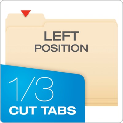 Pendaflex File Folder, 1-Tab, Left Position, Letter Size, Manila, 100/Box (R752 1/3-1)