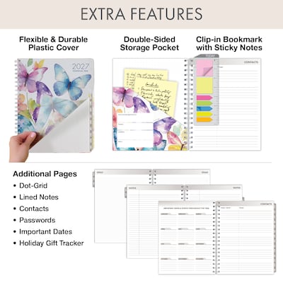 2027 Excello Brands Essential Pro 7" x 9" Weekly & Monthly Planner, Watercolor Butterflies (ESPRO-CY27-79-33)