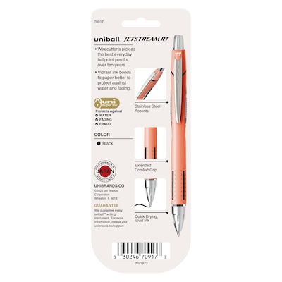 uni-ball Jetstream RT Retractable Ballpoint Pen, Fine Point, 0.7mm, Black Ink, 3 Pack (70917)