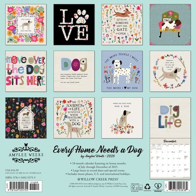 2026 Willow Creek Every Home Needs a Dog 12 x 12 Monthly Wall Calendar (55755)