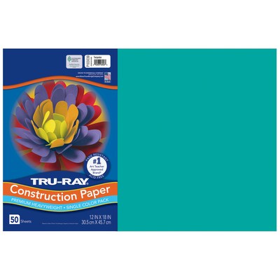 Tru-Ray 12 x 18 Construction Paper, Turquoise, 50 Sheets/Pack, 5 Packs/Bundle (PAC103039-5)