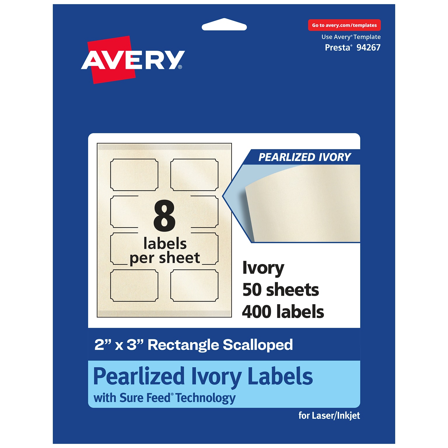 Avery Pearlized Ivory Decorative Edge Multipurpose Labels, 2 x 3, Ivory, 400/Box (94267)