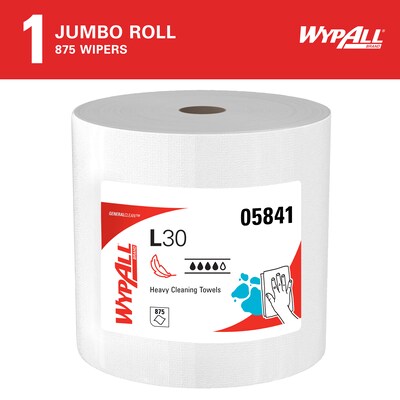 WypAll GeneralClean L30 Fabric Cleaning Wipers, 13.3 x 12.4, White, 875 Sheets/Roll, 875 Wipers/Bo