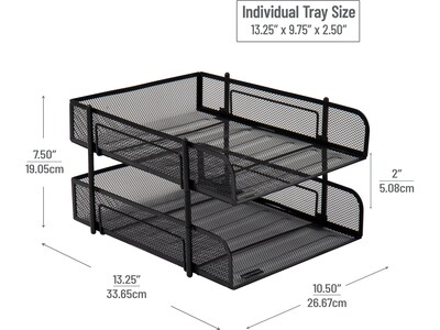 Mind Reader Network Collection Metal Mesh Front Loading Stackable 2-Tier Paper Tray, Letter Size, Black (2CSTACK2-BLK)