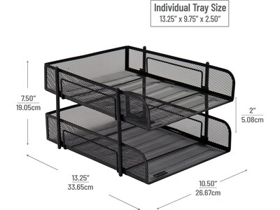 Mind Reader 2-Tier Stackable Paper Desk Tray, Metal Mesh, Black, 2/Set (2CSTACK2-BLK)