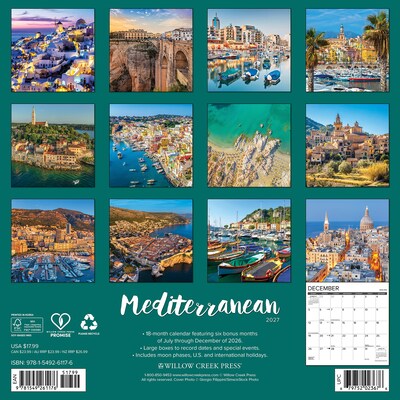 2027 Willow Creek Mediterranean 12 x 12 Monthly Wall Calendar, Assorted Colors (61176)