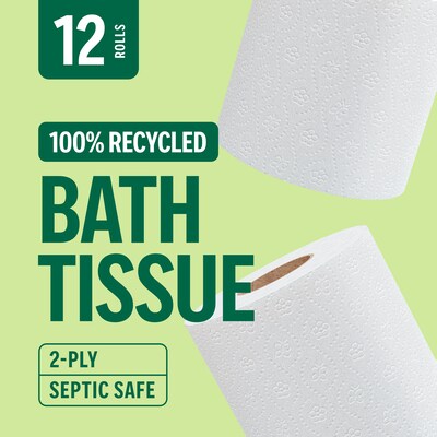 Perk™ Eco Recycled Toilet Paper, 2-ply, White, 240 Sheets/Roll, 12 Rolls/Case (PK63226)