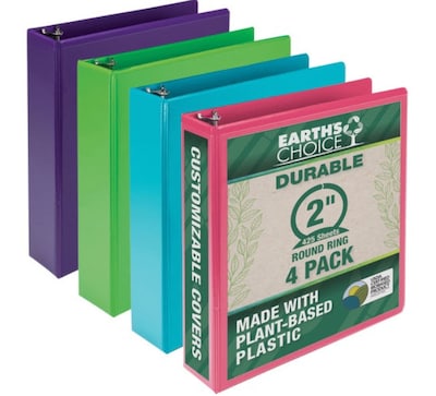 Samsill Earth's Choice 2" 3-Ring View Binder, Assorted Colors, 4/Pack (SAMMS48669)