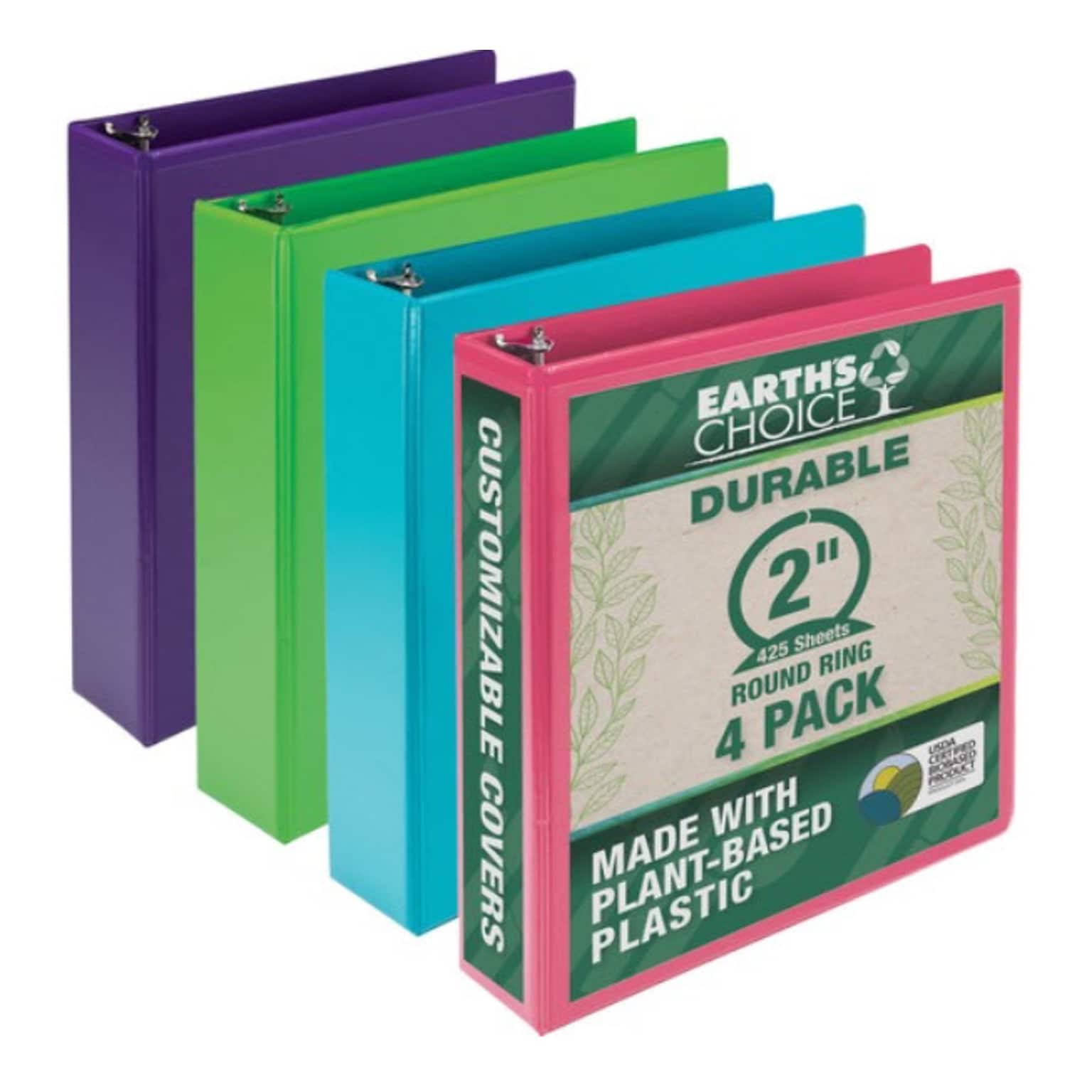 Samsill Earths Choice 2 3-Ring View Binder, Assorted Colors, 4/Pack (SAMMS48669)
