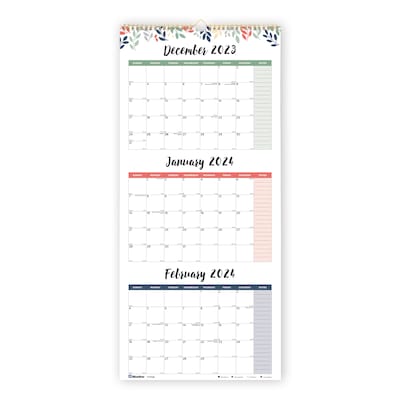 2024 Blueline Leaves 12.5 x 27 Three-Month Wall Calendar (C171129)