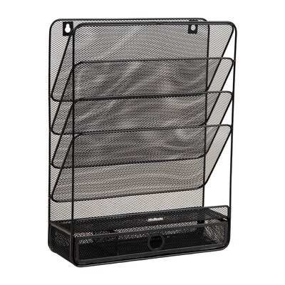 Mind Reader 4-Pocket Metal Wall Mount File Storage Desk Organizer, Black (MAGROUND-BLK)