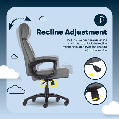 Serta Comfort Big & Tall Ergonomic Bonded Leather Swivel Executive Chair, Gray (CHR10131C)