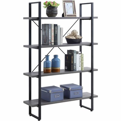 Lorell SOHO 57.5" 4-Shelf Rustic Metal Frame Bookcase, Weathered Charcoal Steel (LLR97620)