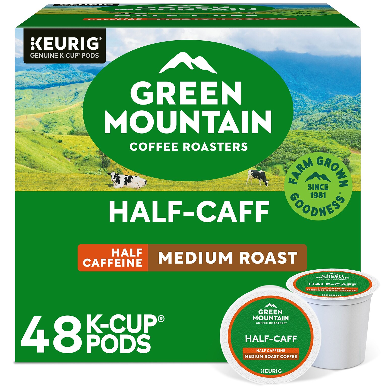 Green Mountain Half Caff Coffee Keurig  K-Cup Pods, Medium Roast, 48/Box (5000355611)