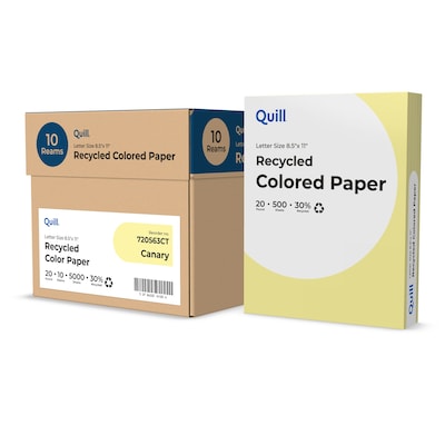 Quill Brand® 30% Recycled Colored Multipurpose Paper, 20 lbs., 8.5" x 11", Canary Yellow, 500 sheets/Ream