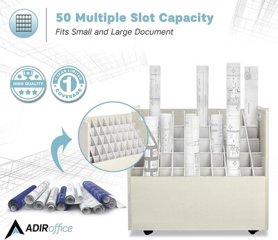 AdirOffice 50-Slot Mobile Roll File, 28.5"H x 30"W x 15.75"D, White (626-WHI-2PK)