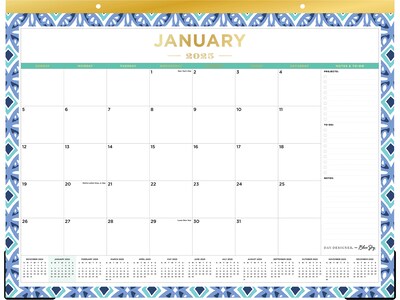 2025 Blue Sky Tile 22 x 17 Monthly Desk Pad Calendar, Blue/White (133694-25)