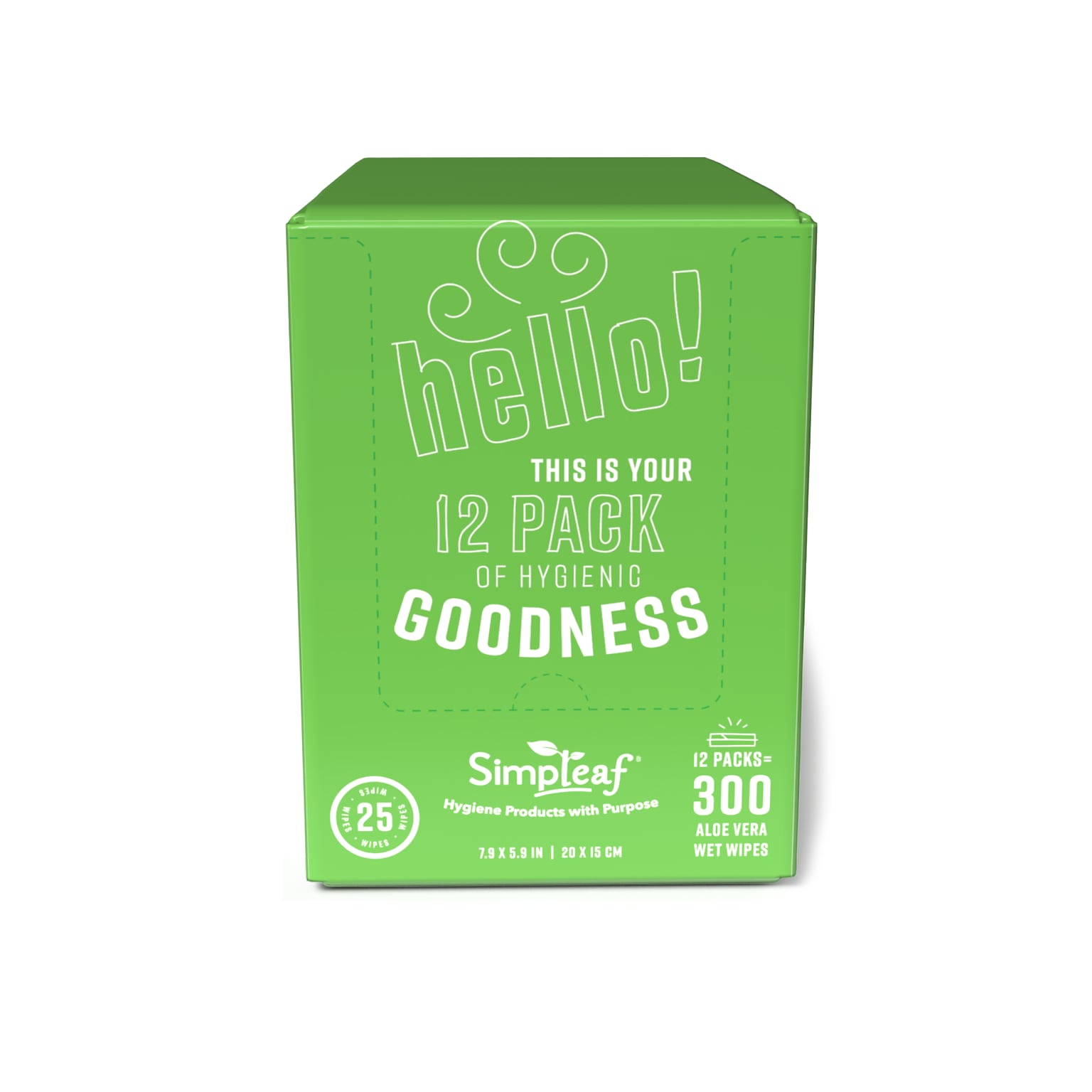 Simpleaf Aloe Vera Scented Flushable Wipes, 25 Single Wipes/Pack, 12 Packs/Box (S-001-12pack)