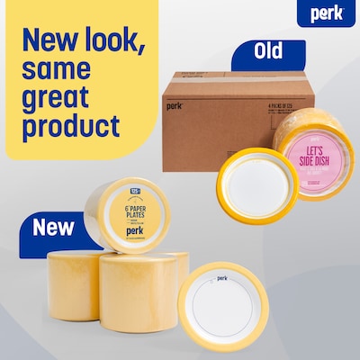 Perk™ Medium-Weight Paper Plates, 6", Yellow/White, 500/Carton (PK54328CT)