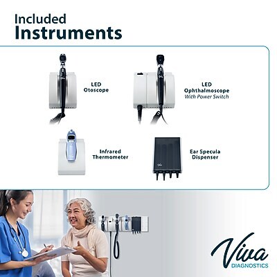 Viva Comfort integrated Diagnostic Wall System w/Ophthalmoscope, Otoscope, Thermometer, Ear Specula Dispenser (ME914-02-OOIE-MK)